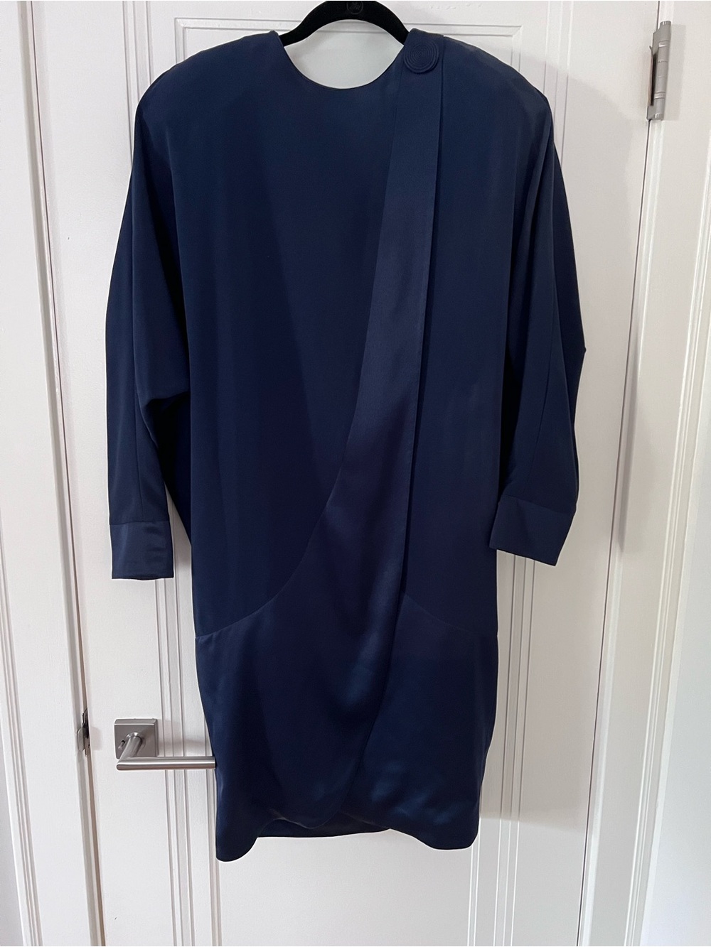 Long-Sleeve Navy Draped Shift Dress
